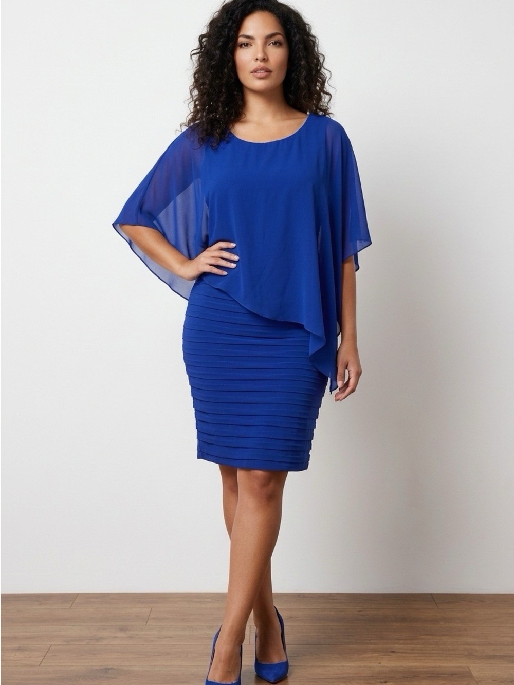 Scarlett Stretch Jersey Scoop Neckline Chiffon Cape Back Dress NWT Size 10
